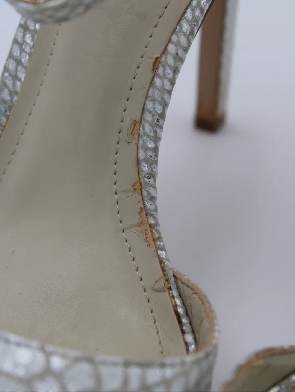 BCBGeneration Snakeskin Strappy Heels Silver Cream Size 9